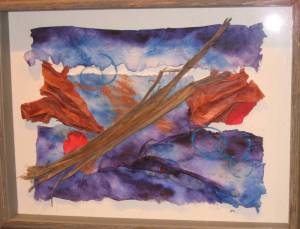 Blue Collage with handmade paper and watercolor $40.00